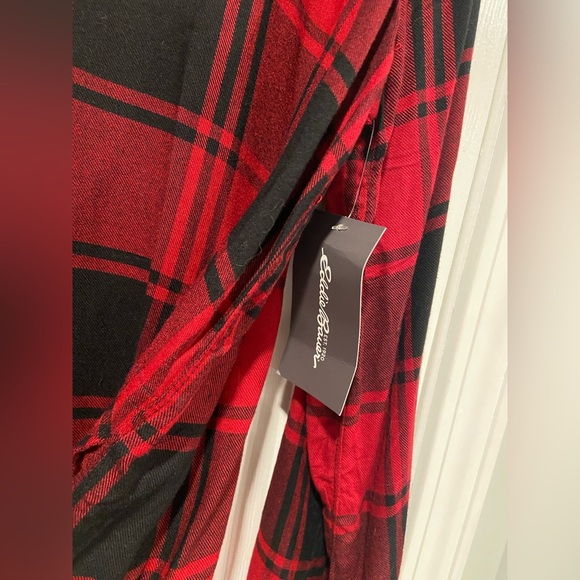 NWT Eddie Bauer Size L Red Black Soft Plaid Flannel Button Collarless Tunic Top - Picture 6 of 15